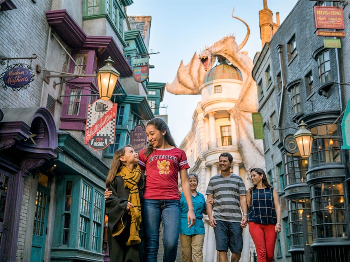 Family exploring the Wizarding World at Universal Orlando